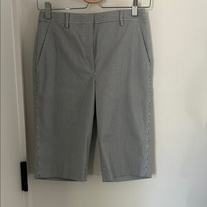 Striped Cotton Blend Bermuda Shorts in Navy and White